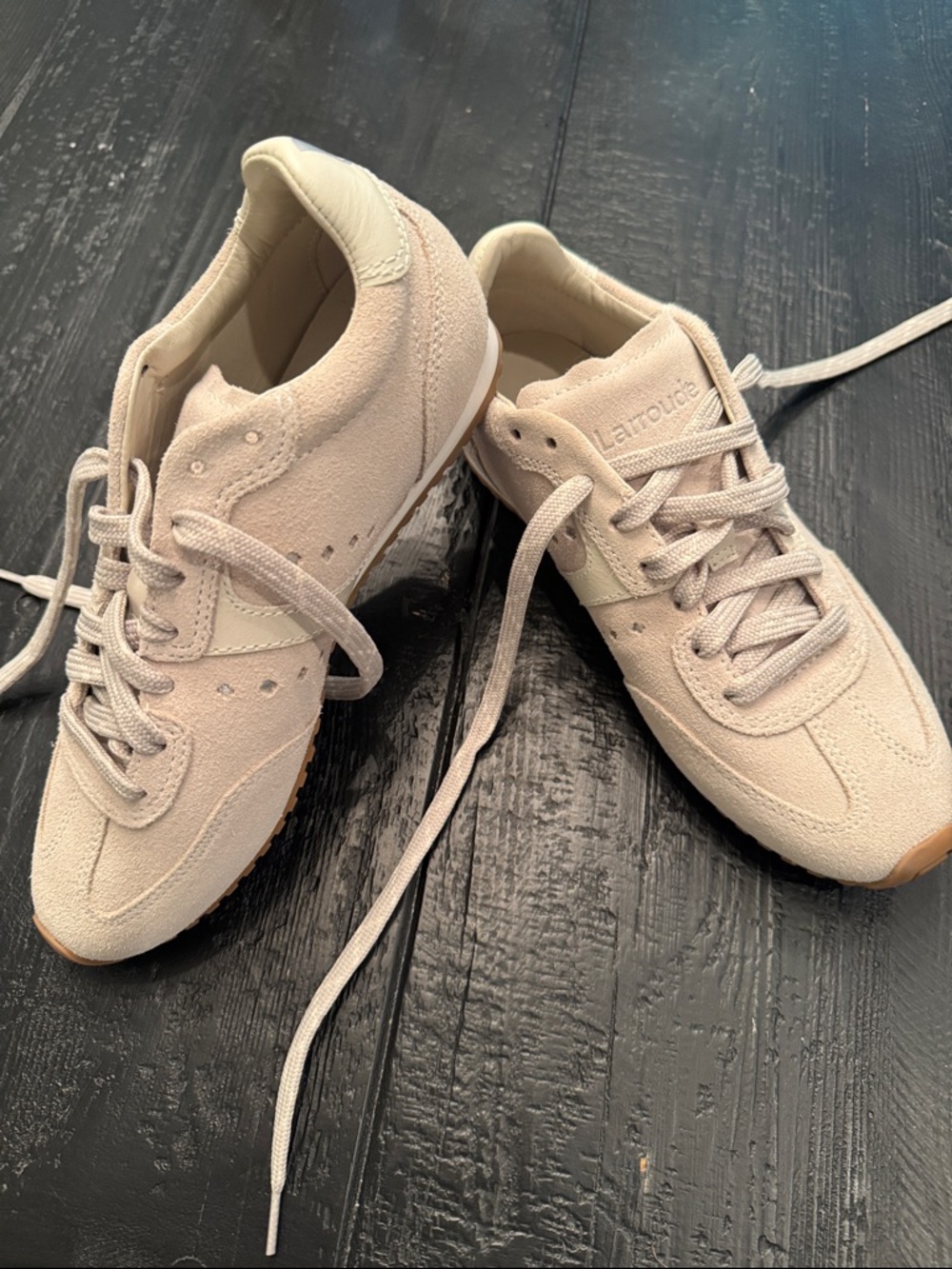 Larroude Cream Suede Low-Top Sneakers